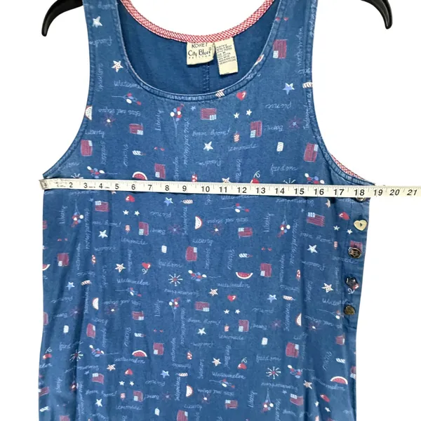 Vintage Koret‎ City Blues Petites Denim Dress Blue Novelty Patriotic Picnic Sz M - Image 7