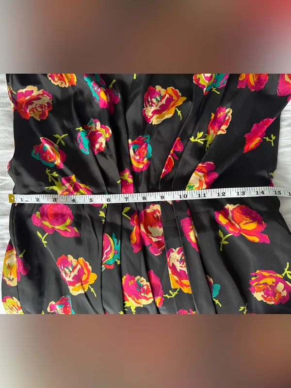 Betsey Johnson Black Floral Rose Print Dress Small 4 6 Pleated Blouson Waist - Image 9