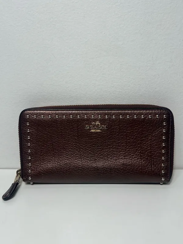 Coach Metallic Studded Pebbled Leather Accordion Zip Around Continental Wallet - Image 2