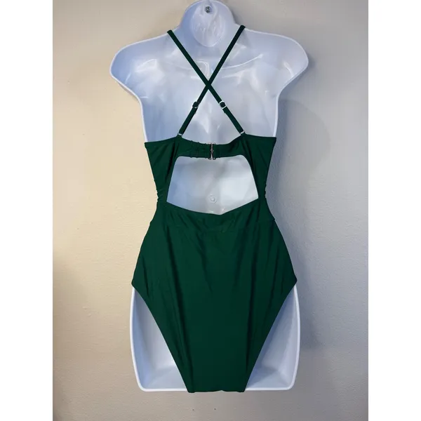 Cupshe Womens Forest Green Cutout Halter One Piece Swimsuit Size S - Image 4