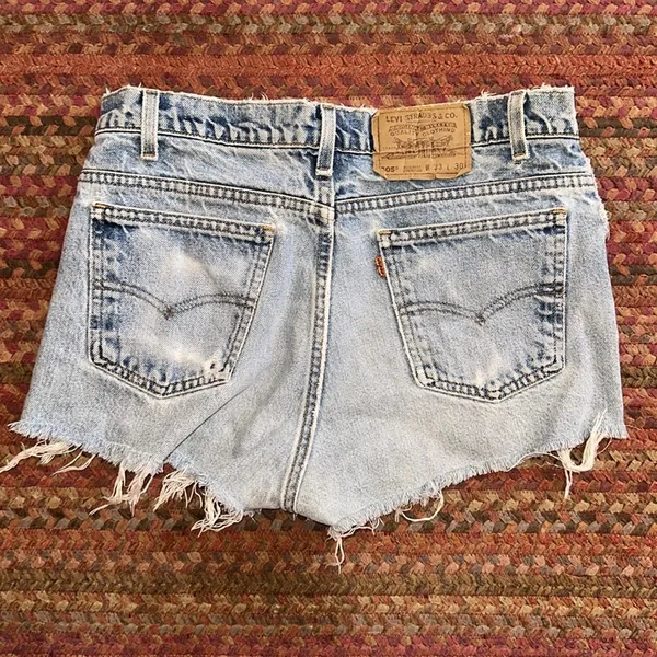 VTG LEVIS 505 CLASSIC heavy distressed DENIM CUT OFF SHORTS ORAGE TAB - Image 5