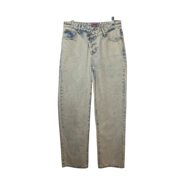 Edikted Asymmetrical Crossover Waist Acid Wash Boyfriend Baggy StraightLeg Jeans - Image 2