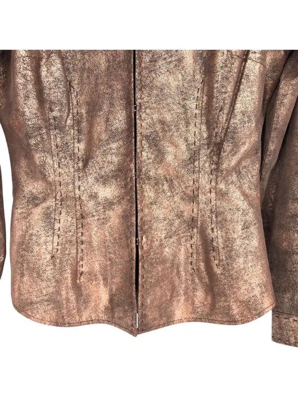 Roper Vintage Leather Jacket Bronze Metallic Full Zip Size Small Western Cowgirl - Image 11