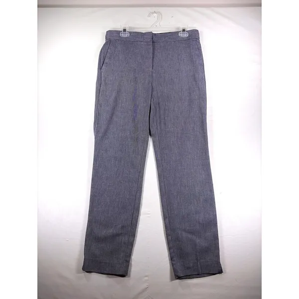 Zara Blue Linen Blend High Waist Straight Leg Trouser Pant Sz Large Minimalist - Image 4