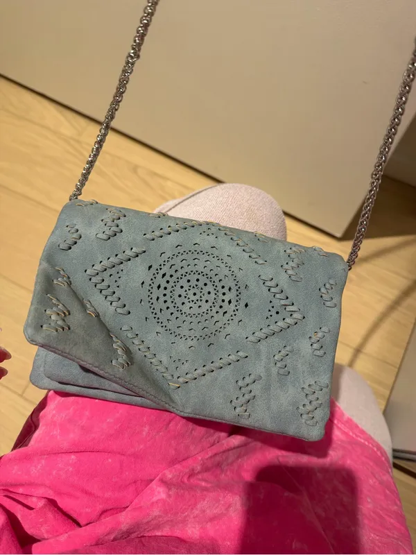Women's Laser-Cut Suede Crossbody Bag in Light Blue FREE PEOPLE NEVER USED - Image 3