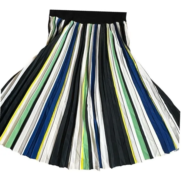 Sachin & Babi Knit Multi Pleat Midi Dress Womens L Black Green Cocktail Flare - Image 6
