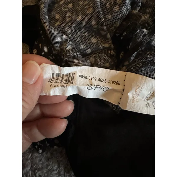 Revamped Bodysuit Teddy Black Gray Floral Thong Lace Trim Sheer Size Small NWOT - Image 6