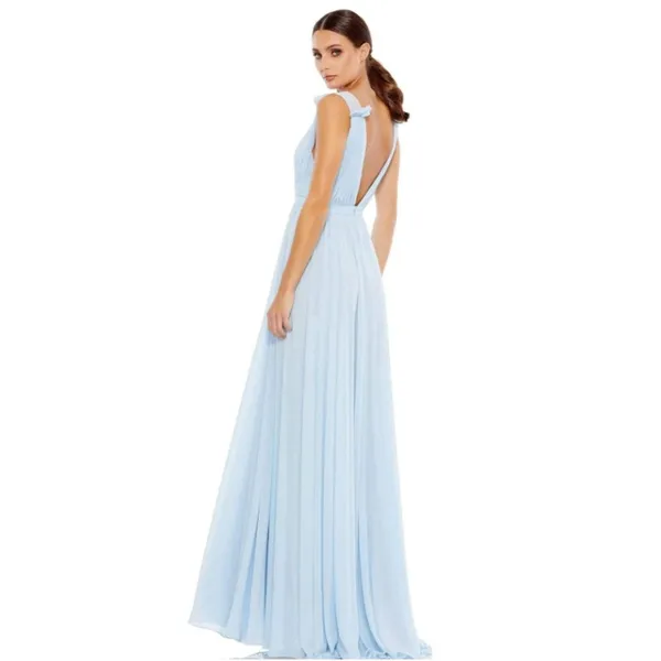 NEW NWT Ieena Mac Duggal 55321 Chiffon Gown Mist Blue Ruched Formal Women Size 0 - Image 2