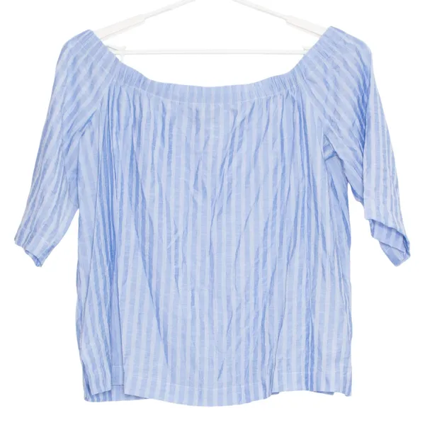 Ann Taylor Womens Top Off Shoulder Boxy Lightweight Stripe Blue Size Large FY - Image 2