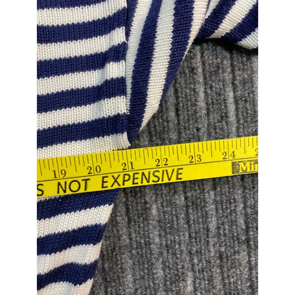 PINK Victoria's Secret Sweater Women M Blue White Striped Cropped Sleeve Detail - Image 5