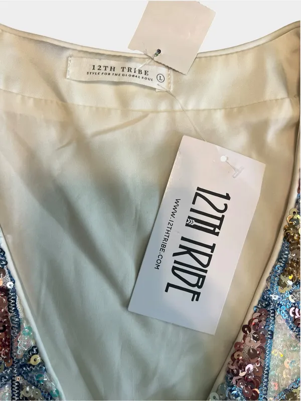 12th Tribe NWT Sequin Open Front Vest Top Large Pastel Geometric Festival Boho - Image 8