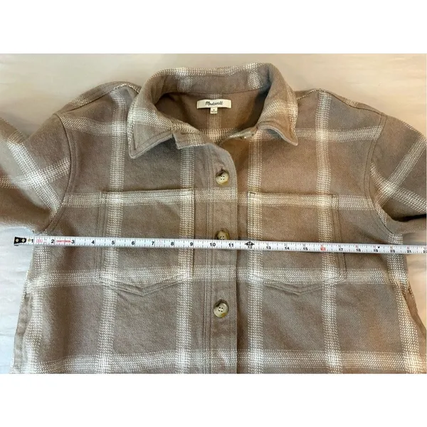 Madewell Plaid Shacket Overshirt Jacket Beige Taupe Side Pockets Medium - Image 4