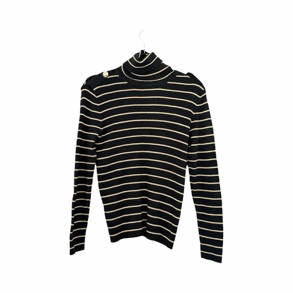 LAUREN RALPH LAUREN Black Metallic Turtleneck Knit Sweater Sz M - Image 2