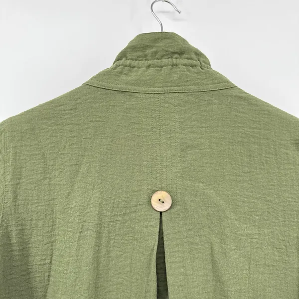 JOHN MARK Olive Green Textured‎ Button Front Shirt Tunic Top Size Small Roll Tab - Image 6