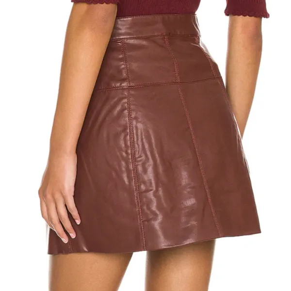Free People Maisie Vegan Mini Skirt Brown Faux Leather Button Front Size 12 - Image 2
