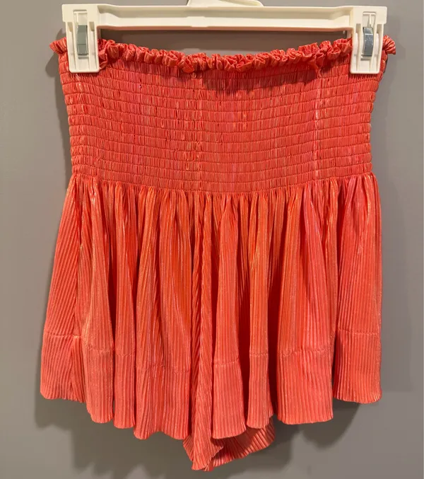 Queen of Sparkles Shimmery High-Waisted Swing Shorts Coral Orange / Pink - Image 2
