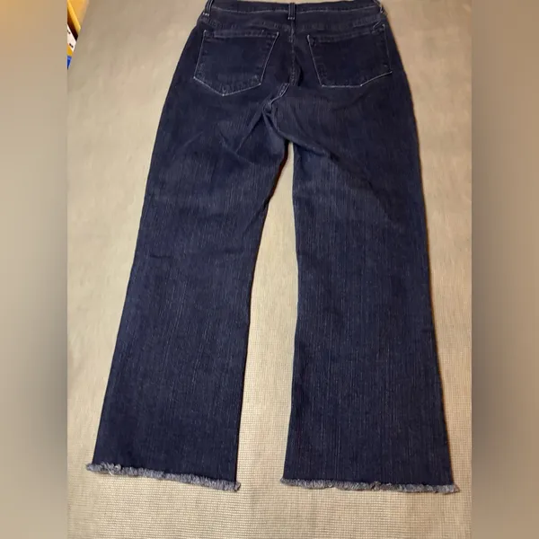 NYDJ Not Your Daughter's Jeans Dark Wash Raw Fray Hem Flare Jeans petite Sz 10P - Image 8