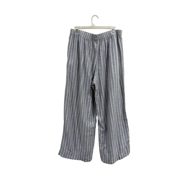Old Navy Womens High-Rise Super Wide Leg Linen Blend Striped Pants Blue White L - Image 2