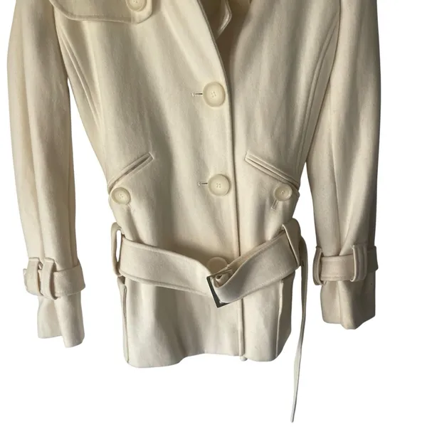 Moda Size Small‎ Wool Blend Cream Button Belted Pea Coat Old Money - Image 3
