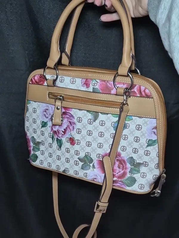 Giani Bernini Floral Logo Bag Purse Satchel in Tan and Pink Shoukder Crossbody - Image 14