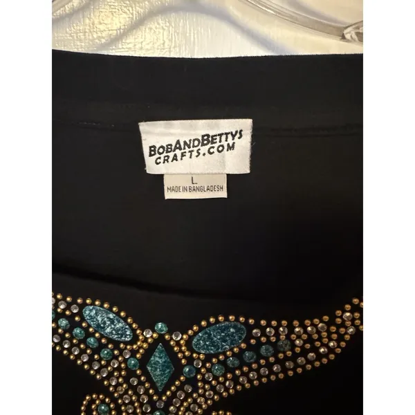 Bob‎ And Betty's Craft Women's Rhinestone And Turquoise Embellished Black Knit - Image 2