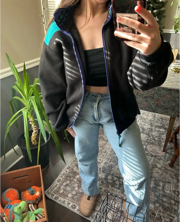 90s fleece zip up Black Size M - Image 3