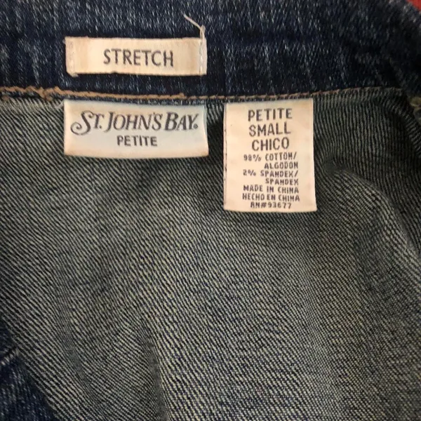St. John Collection Y2K Dark Navy denim jean blazer jacket one button pockets long sleeve #preppy #grunge #goth dark academia #steampunk office siren core #2000s Size S-Measurement in pics - Image 5