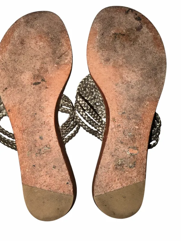kate spade Metallic Bronze Braided Knot Thong Sandals with Nude Trim - Image 4