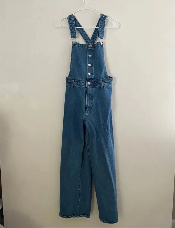 Universal Thread Denim Overalls Size 4 Wide Leg Button Front Blue Jeans - Image 2