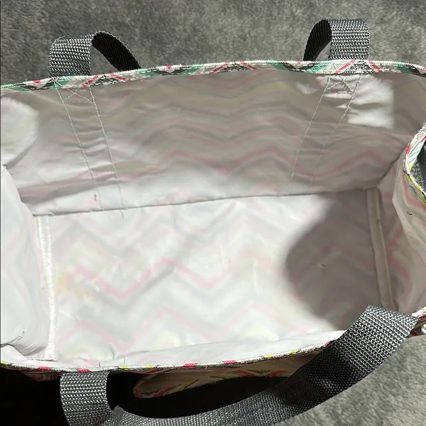 Thirty-One Pink and Yellow Chevron Tote Bag - Image 3