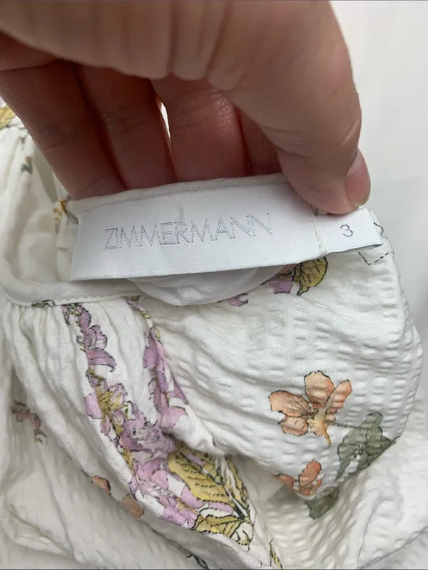Zimmerman size 3 US size 8/10 White Floral Puff-Sleeve mini dress - Image 3