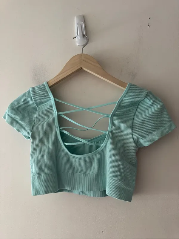 Aerie Mint Green Ribbed Strappy Back Crop Top - Image 5