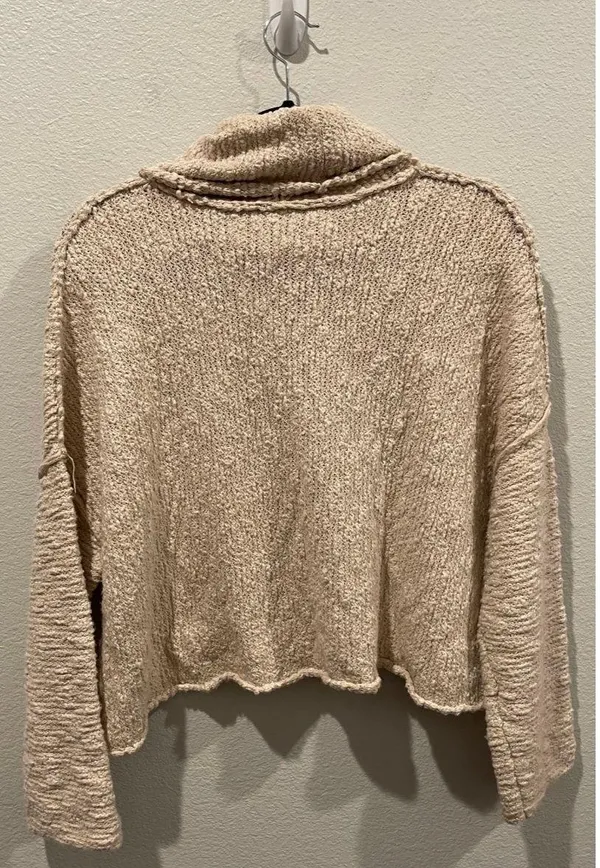 Beige Turtleneck Oversized Knit Sweater - Image 5