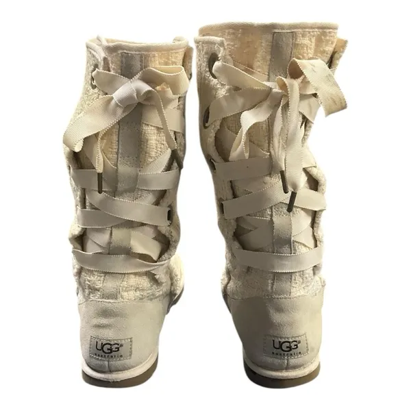 UGG Australia W HEIRLOOM Lace Up Boots 1000693 US Size 7 Knit F8911L Sheepskin - Image 3