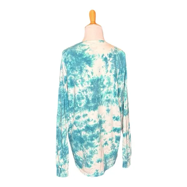 Flirttude Active Green White Long Sleeve Tee Tshirt 100% Cotton Tie Dye Shirt L - Image 5