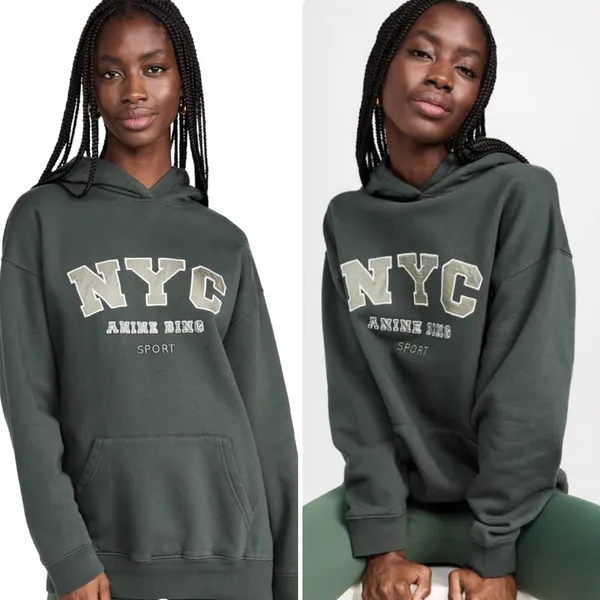 Anine Bing Vincent Hoodie NYC Charcoal Green - Image 14