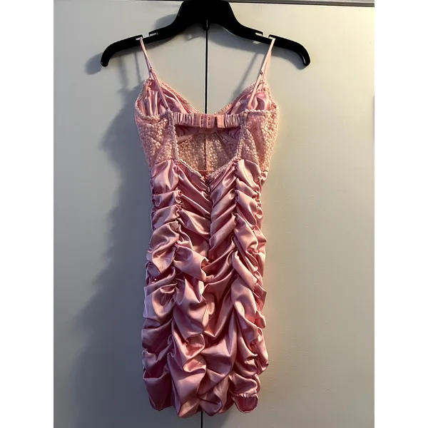 For Love and Lemons Pink Mini Dress Size XS lace satin - Image 4