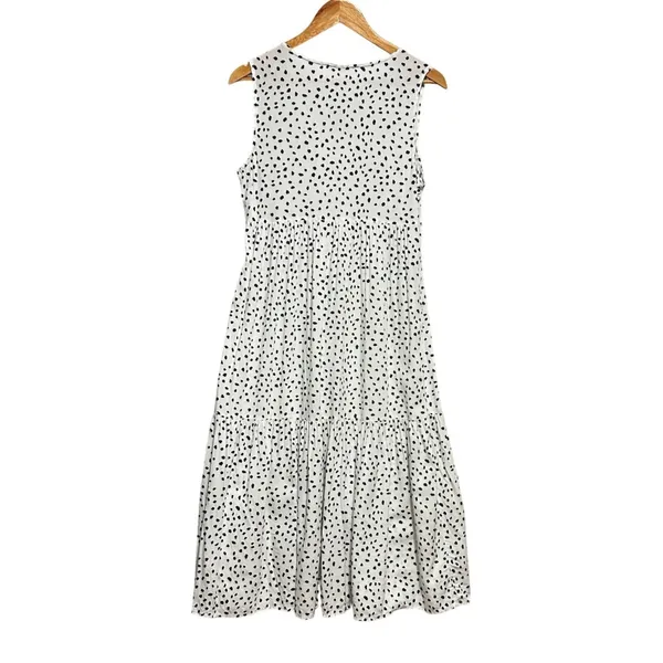 Beach Lunch Lounge Midi Tiered Babydoll Dress XS White Black Polka Dot‎ Cottage - Image 2