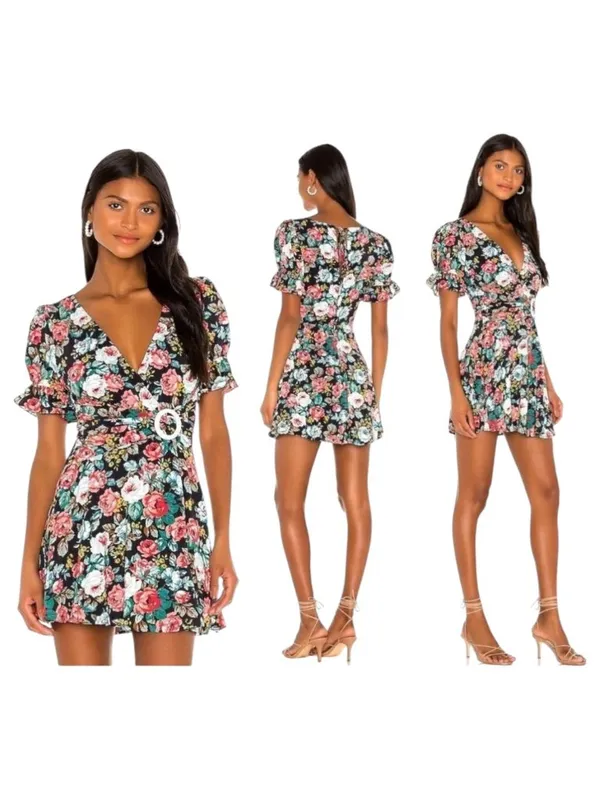 Majorelle Black‎ Floral Print Roosevelt Fit And Flare Mini Dress Size XS - Image 2