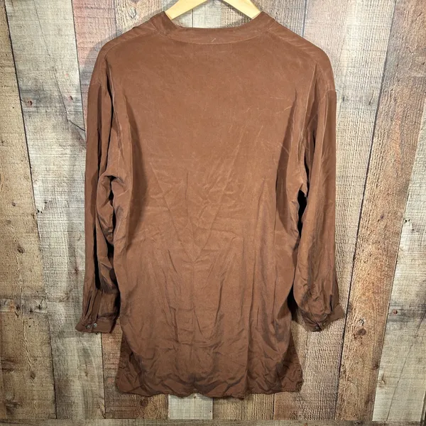 Preston & York Womens M 100% Silk Brown Oversized Button Down Longline Tunic Top - Image 5