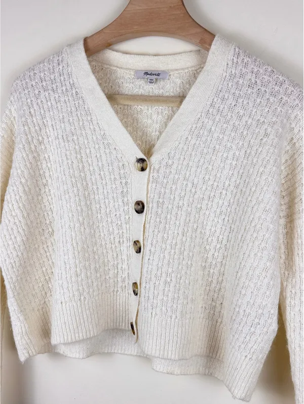 Madewell Mayfair Sweater Cardigan Antique Cream Alpaca Blend XXS Textured Knit - Image 5