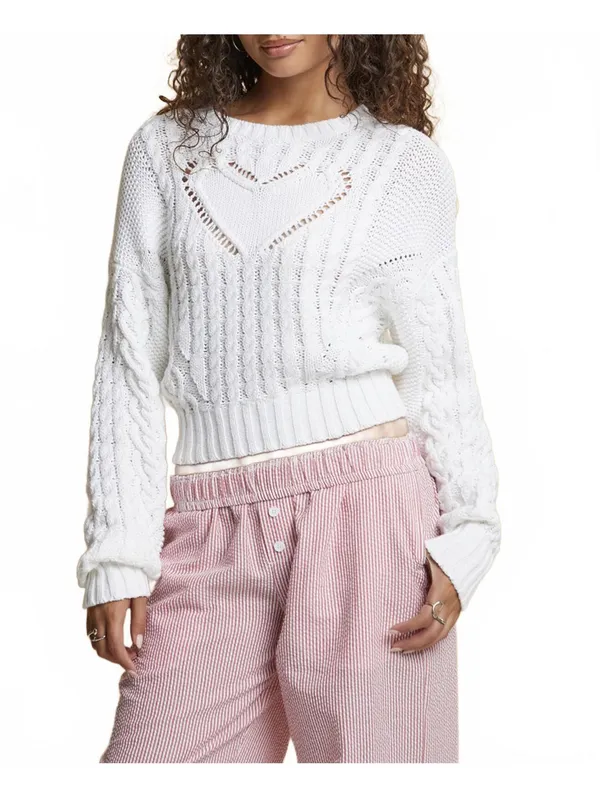 PacSun Cotton Beverly and Beck Heart Cable Knit Crew Neck Sweater White NWT XXL - Image 4
