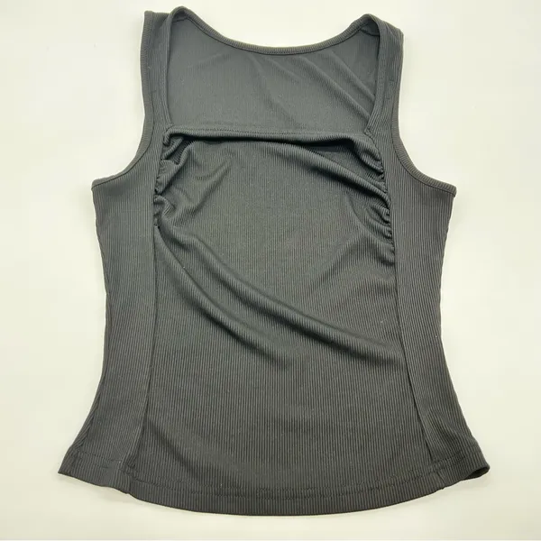 Black Ribbed Sleeveless Women's Tank Top - Image 2