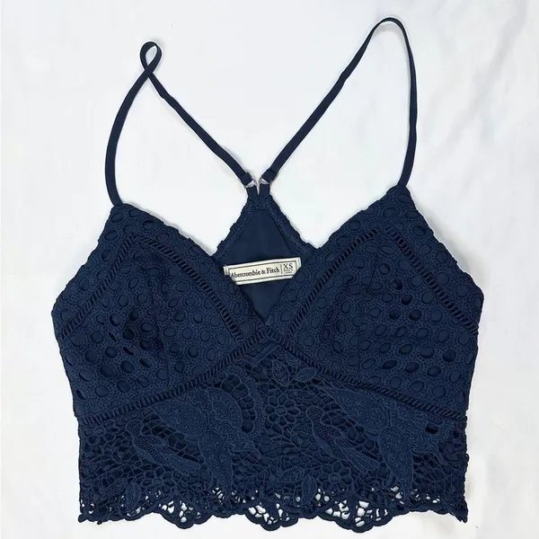 Abercrombie Crochet Lace Racerback Crop Tank - Navy - XS - Image 2