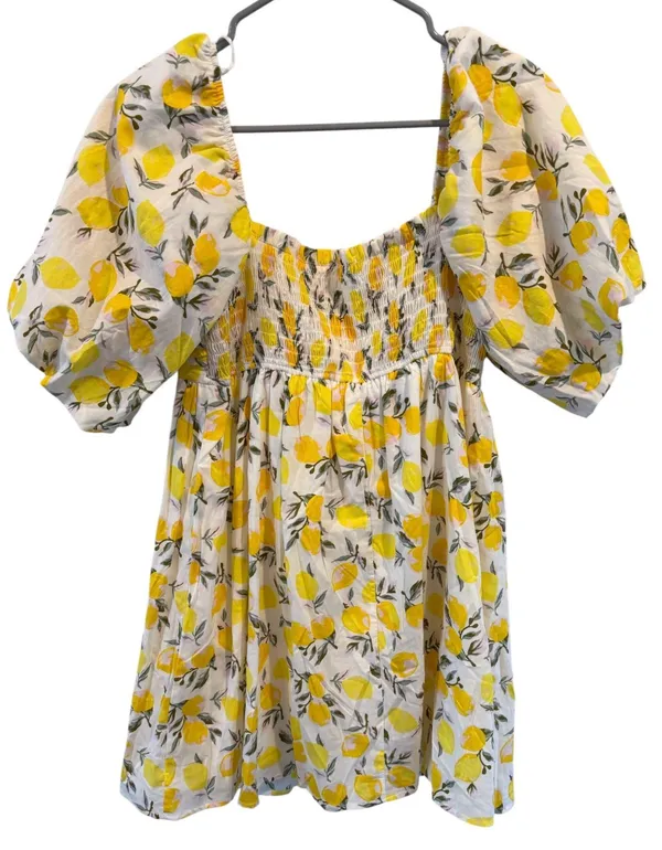 NWT Trixxi Yellow and White Lemon Tiered Puff Sleeve Mini Dress - Image 5