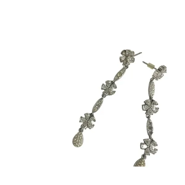 Longleaf Sparkle Floral Formal Dangle Earrings‎ Stoned Silver - Image 5
