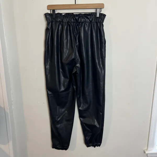 ABERCROMBIE- Vegan Faux Leather Sunday Jogger Pants Pull On Paper-Bag Waist - Image 4