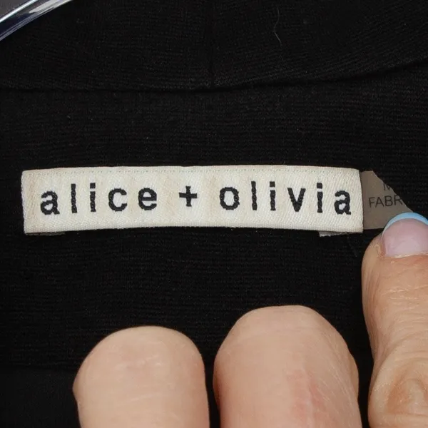 Alice + Olivia Lamb Leather Trim Draped Blazer Jacket Black Womens Size S‎ - Image 4