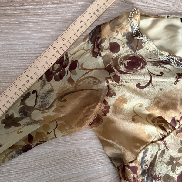 Y2K Large Silk Babydoll Top Mesh Sleeve Floral Renaissance Goblin Forest - Image 7