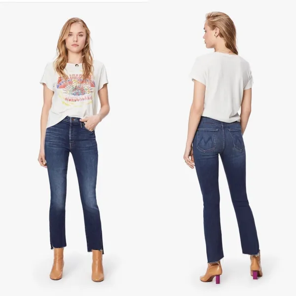 MOTHER The Insider Crop Step Fray Denim Jean Blue Sweet and Sassy Size 26 - Image 2